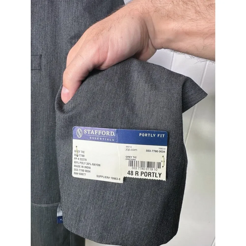 NWT Stafford PORTLY FIT Gray Blazer suit Jacket - Mens 48R - Gray Tic Poly Blend
